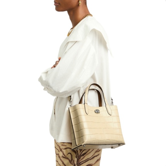 Coach Handbags - NWT Willow 24 Crocodile-Effect Leather Tote in Ivory